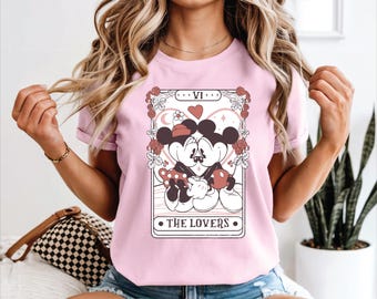 Retro Mickey And Minnie Mouse Love T-shirt, Happy Valentine's Day Sweatshirt, Disney The Lovers Tarot Card Tee, Romantic Day Hoodie
