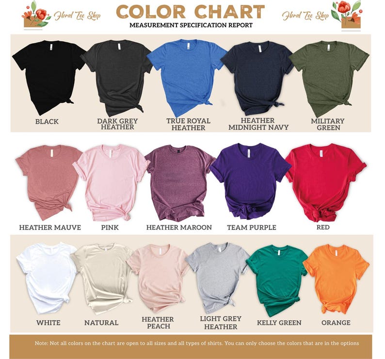 the color chart for a women's t - shirt