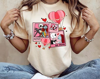 Camiseta Jack e Sally Skellington Love, Camiseta Be Mine, Moletom Disney Dia dos Namorados, Blusa de Moletom com Capuz Dia do Amor, Camiseta Valentine Xoxo