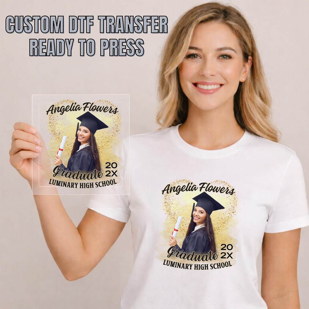 Graduate Transfer Custom Graduation Photo DTF Transfer, Personalized Glitter Heart ...
