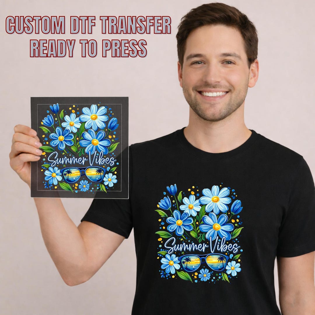 Summer Vibes DTF Transfer Blue Floral Beach Ready to Press Design - Etsy