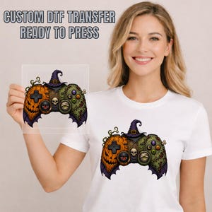Halloween Game Controller DTF, Spooky Gamer Ready to Press, Pumpkin Controller Iron On