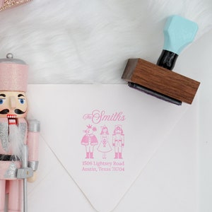 Nutcracker Christmas Address Stamp, Personalized Designer Holiday Address Label, Robins Egg Blue and Walnut Stamp, Available in Self Inking