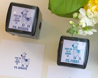 Llama Library Stamp: Personalized Book Stamp, Self Inking or Wood