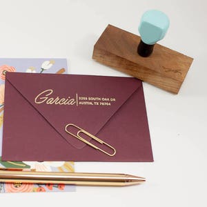 Personalized Wedding Return Address Stamp: Robins Egg Blue Handle