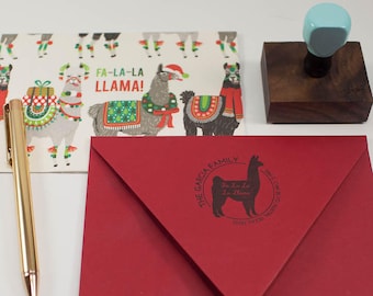 Llama Return Address Stamp: Personalized Rubber Stamp, Robin's Egg Blue
