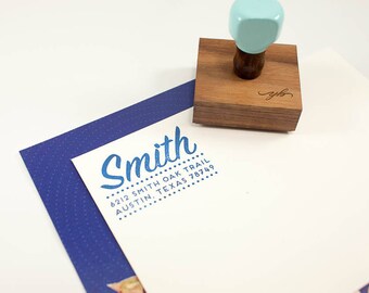 Return Address Stamp, Address Rubber Stamp, Christmas Stationery, Robins Egg Blue, Walnut Stamp, Wedding Address, Gifts under 30