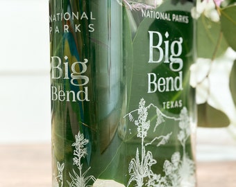 Etched National Parks Book Vase: Floral Glass Vase
