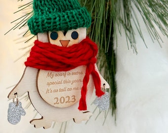 Height Keepsake Penguin Ornament: Personalized 2024 Christmas Gift