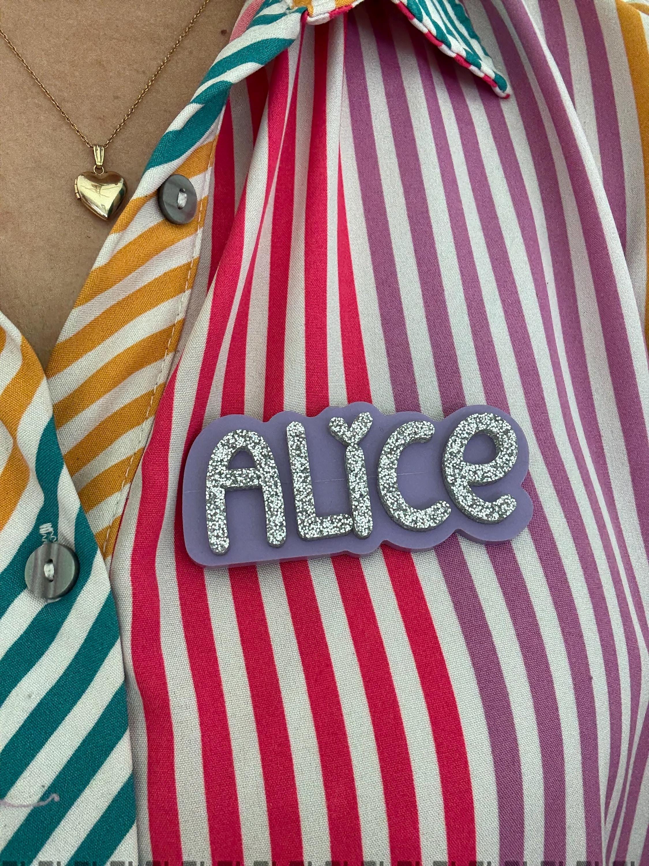 Personalized Acrylic Name Hair Clip, Custom Color Name Badge, Teacher Gift