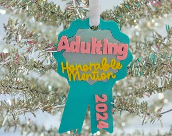 Funny Adulting Award 2024 Ornament: Teal Holiday Decor