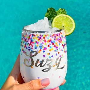 Insulated Wine Tumbler, Personalized Laser Engraved Wine Glass, Dishwasher Safe Insulated Travel Cup