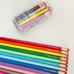 Positive Affirmation Pencils, Set of 12 Mini Golf Pencils, Rainbow Pencils image 7