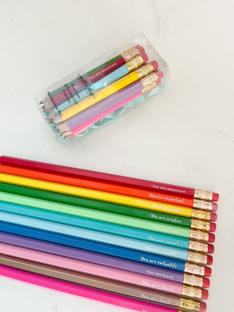 Positive Affirmation Pencils, Set of 12 Mini Golf Pencils, Rainbow Pencils image 7