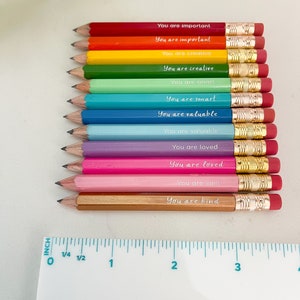 Positive Affirmation Pencils, Set of 12 Mini Golf Pencils, Rainbow Pencils image 3