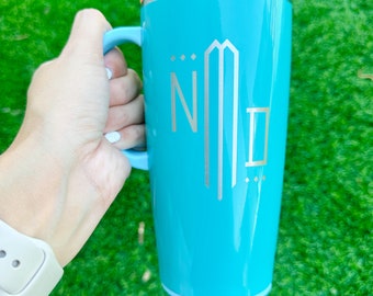Color Block Insulated Coffee Cup: Personalized Laser Engraved Travel Mug