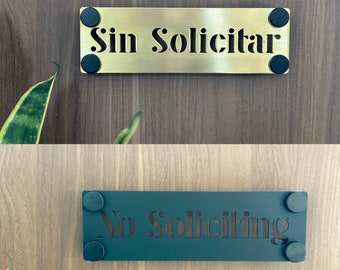Spanish No Soliciting Sign, Sin Solicitar  Brass No Solicitor Sign, Cut Metal Soliciting Sign,