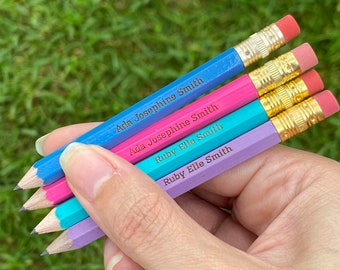 Mini Personalized Pencils set of 12, Laser Engraved Golf Pencils with Easer, Wedding Party Favor, Valentines gift, Back to School