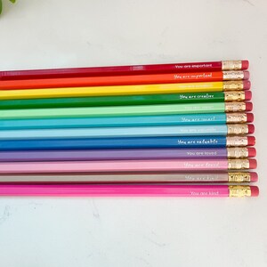 Positive Affirmation Pencils, Set of 12 Mini Golf Pencils, Rainbow Pencils image 6