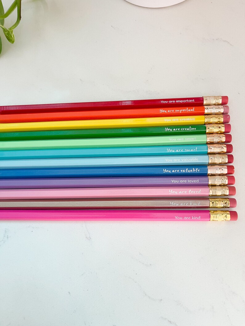 Positive Affirmation Pencils, Set of 12 Mini Golf Pencils, Rainbow Pencils image 6