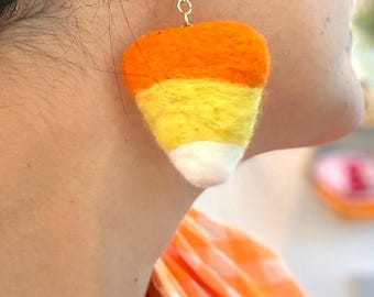 Felt Candy Corn Earrings, Halloween Costume, Lightweight