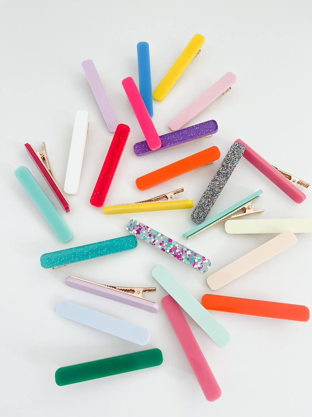 Small Hair Barrette, Glitter Hair Barrette, Acrylic Hair Clip, Skinny