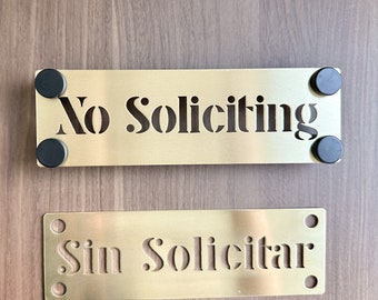 No Soliciting Sign in English or Spanish, Solid Brass or Black Powder Coated