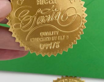 Gold North Pole Seal Stickers: Santa Gift Tags, Elf Certified