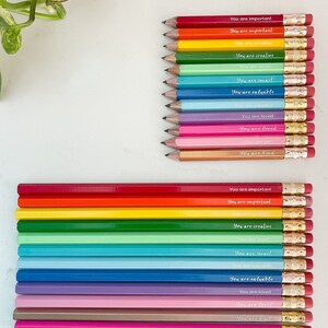 Positive Affirmation Pencils, Set of 12 Mini Golf Pencils, Rainbow Pencils image 2