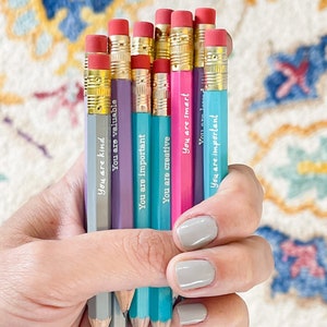 Positive Affirmation Pencils, Set of 12 Mini Golf Pencils, Rainbow Pencils image 8