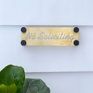 Midcentury Metal No Soliciting Sign, Brass No Solicitor Sign, Cut Metal Soliciting Sign