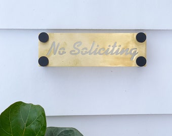 Midcentury Metal No Soliciting Sign, Brass No Solicitor Sign, Cut Metal Soliciting Sign