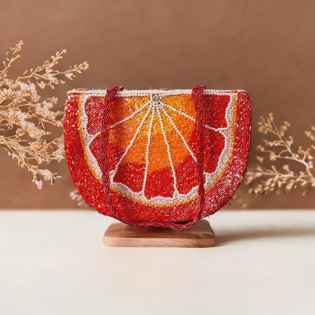 Orange Slice Beaded Purse | Fruity Novelty Bag | Hand-beaded