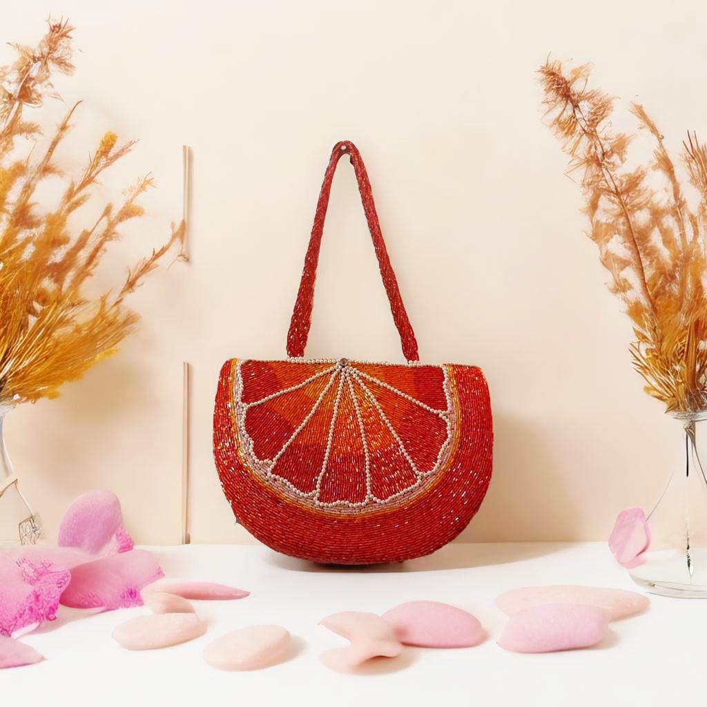 Orange Slice Beaded Purse | Fruity Novelty Bag | Hand-beaded