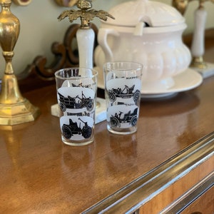 Hazel Atlas Antique Car Glasses, Maxwell 1908, Cadillac 1903, Ford 1908, Packard 1899, Collectible Automobile Drinking Glasses