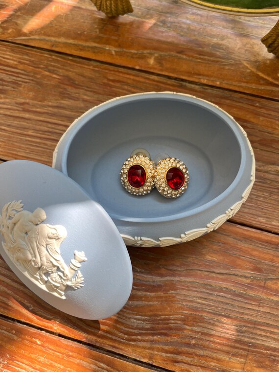 Vintage ruby red rhinestone oval stud earrings by… - image 2