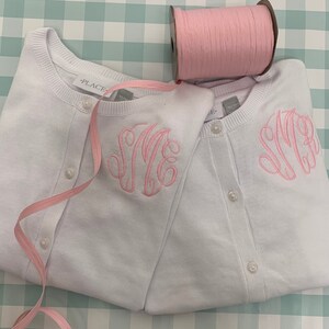 Girls sweater Monogrammed Personalized Embroidered Pink sweater, white sweater, navy sweater or blue jacket image 3