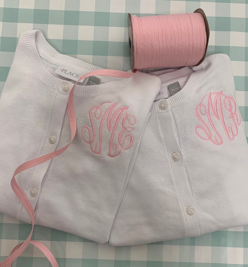 Girls sweater Monogrammed Personalized Embroidered Pink sweater, white sweater, navy sweater or blue jacket image 3
