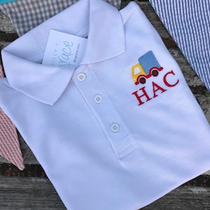 Child&#39;s Polo shirt monogrammed / personalized / embroidered with initials and embroidered truck / or embroidered cars