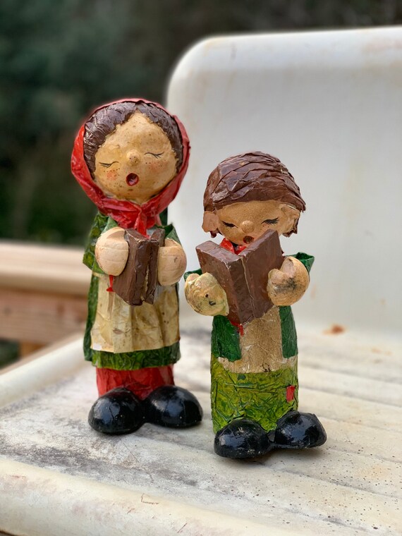 Paper Mache Christmas Carolers 
