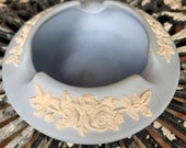 Vintage ECanada Art Pottery ashtray - light blue with cream flowers ashtray - Looks like Wedgewood Jasper Ware - Jasperware