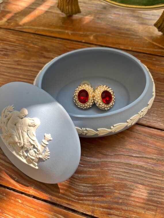 Vintage ruby red rhinestone oval stud earrings by… - image 4