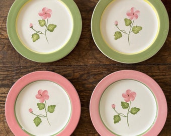Vintage Burton and Burton flower themed hand painted plates - SET of 4/Vintage Dinnerware/Outdoor dining/Picnic/Place Settings/Flower lover