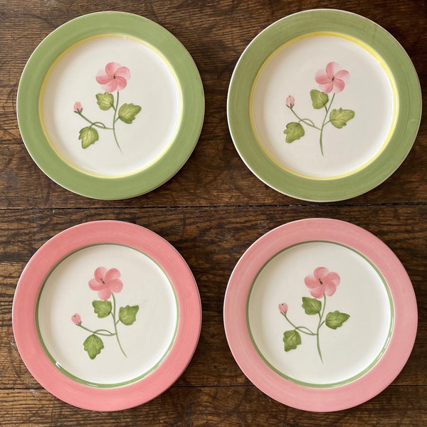 Vintage Burton and Burton flower themed hand painted plates - SET of 4/Vintage Dinnerware/Outdoor dining/Picnic/Place Settings/Flower lover