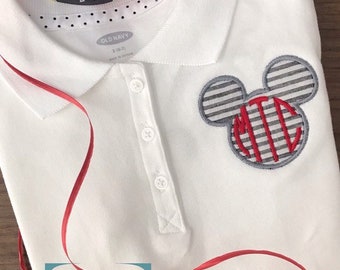 Disney Polo Shirt / Mickey Mouse Appliqued Polo Shirt / available in girl's sizes / preppy Mickey Mouse / Seersucker / Gingham