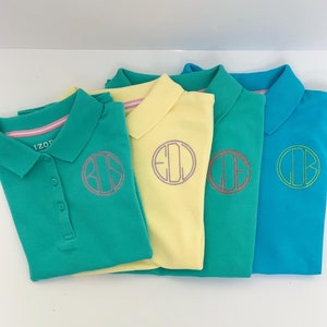 Personalized School Uniform Polo Shirt: Scalloped Circle Monogram