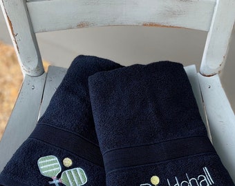 Navy Blue Pickleball Towel: Embroidered Paddles