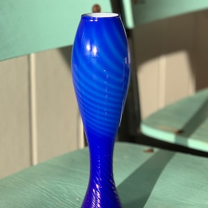 Murano style cobalt blue vase - made in Japan art glass vase