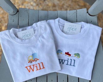 Personalized Embroidered Truck or Car Shirt - Monogrammed Toddler Tee