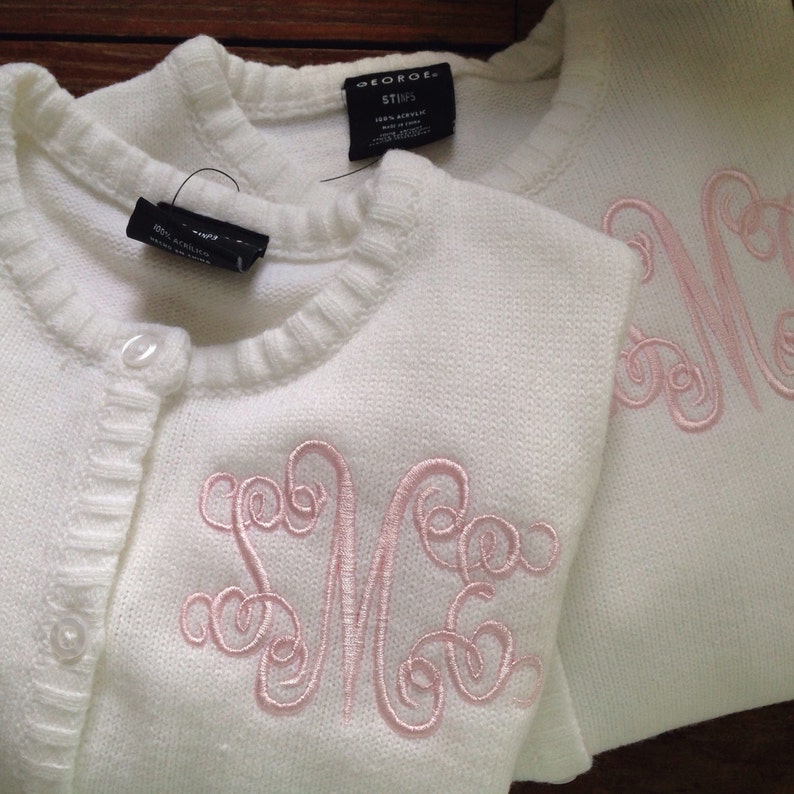 Girls sweater Monogrammed Personalized Embroidered Pink sweater, white sweater, navy sweater or blue jacket image 4